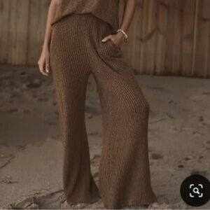 Free People Beach Wide Leg High Rise Brown Pants Size- M